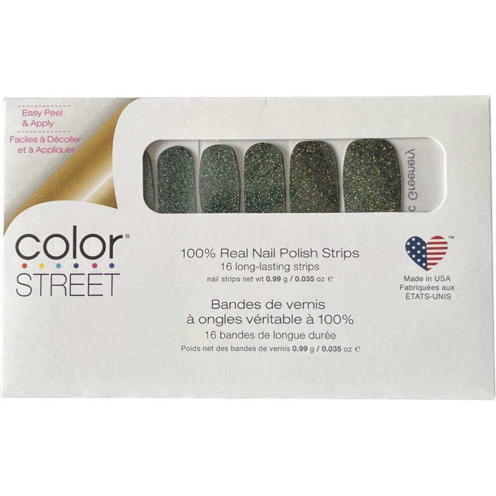 Color Street Gaelic Greenery Nail Polish Strips Green Glitter FMG191
